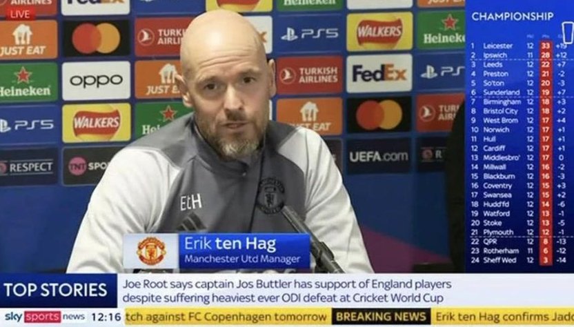 Truyền thông đưa tin nhầm lẫn khi nói: "Erik ten Hag xác nhận sự trở lại của Jason Sancho". ẢNH: SKY SPORTS